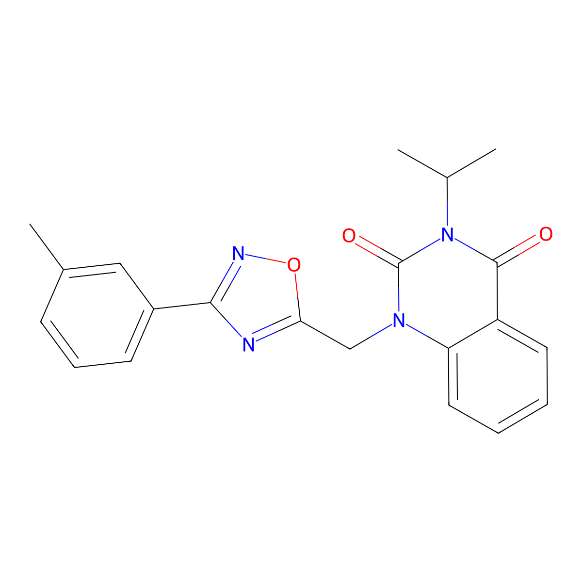 3-isopropyl-1-((3-(m-tolyl)-1,2,4-oxadiazol-5-yl)methyl)quinazoline-2,4(1H,3H)-dione molecular structure, CAS 1105240-23-0