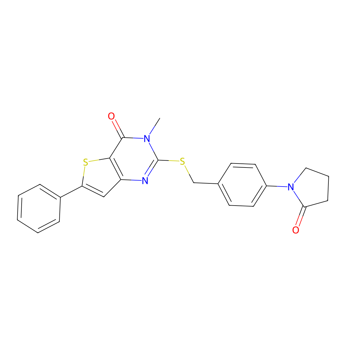 1-{4-[({3-methyl-4-oxo-6-phenyl-3H,4H-thieno[3,2-d]pyrimidin-2-yl}sulfanyl)methyl]phenyl}pyrrolidin-2-one molecular structure, CAS 1105240-32-1