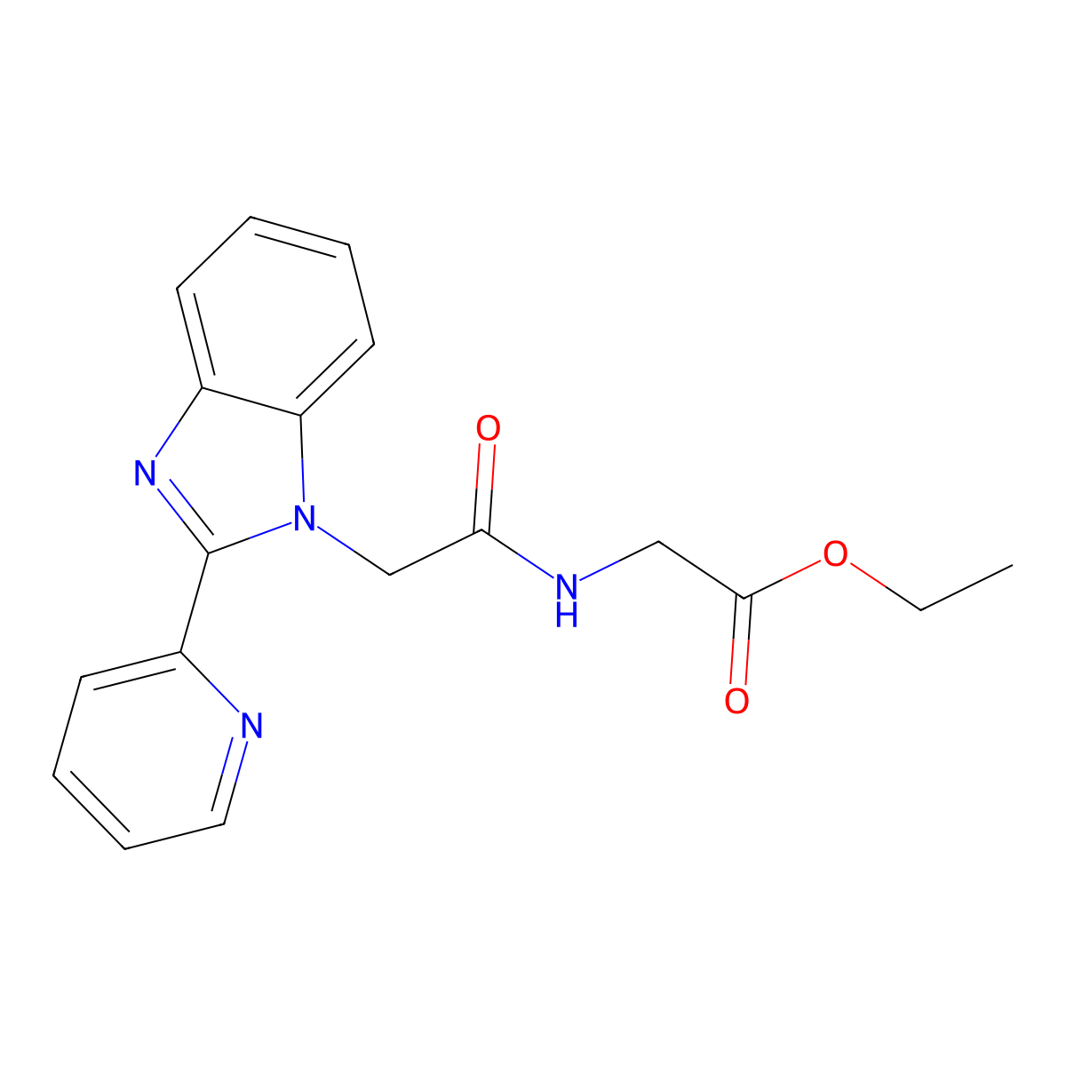 ethyl 2-(2-(2-(pyridin-2-yl)-1H-benzo[d]imidazol-1-yl)acetamido)acetate molecular structure, CAS 1105240-37-6