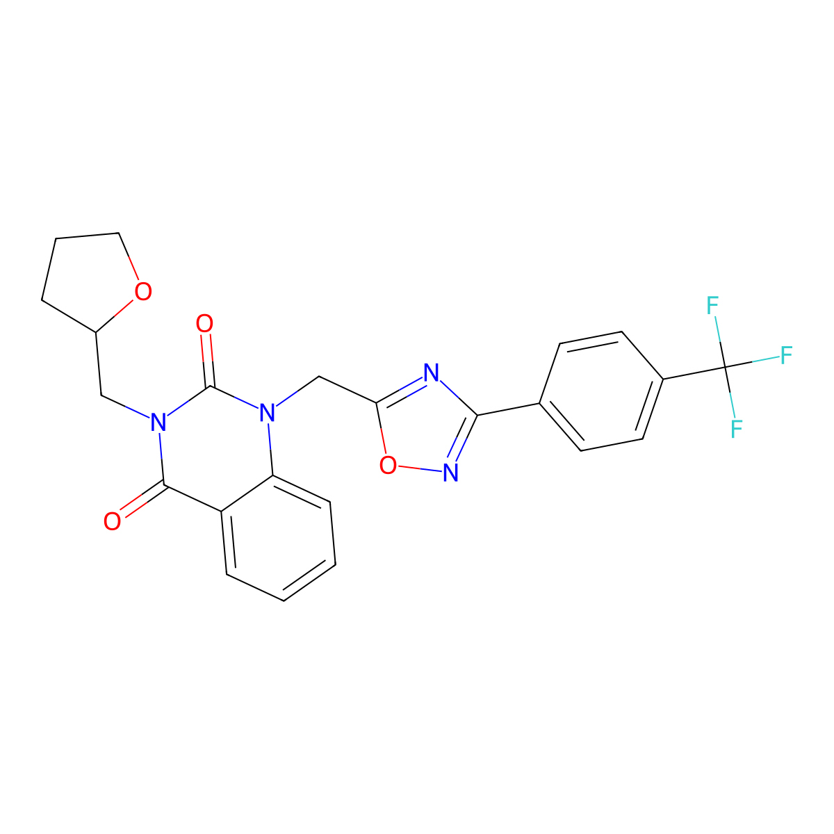3-((tetrahydrofuran-2-yl)methyl)-1-((3-(4-(trifluoromethyl)phenyl)-1,2,4-oxadiazol-5-yl)methyl)quinazoline-2,4(1H,3H)-dione molecular structure, CAS 1105240-39-8