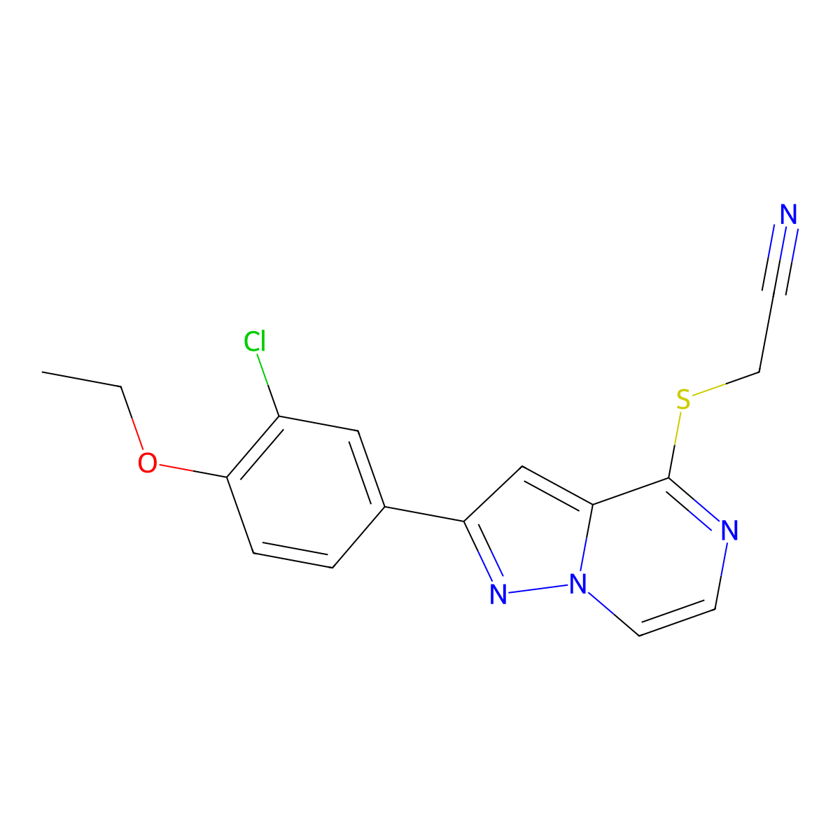 {[2-(3-Chloro-4-ethoxyphenyl)pyrazolo[1,5-a]pyrazin-4-yl]thio}acetonitrile molecular structure, CAS 1105240-44-5