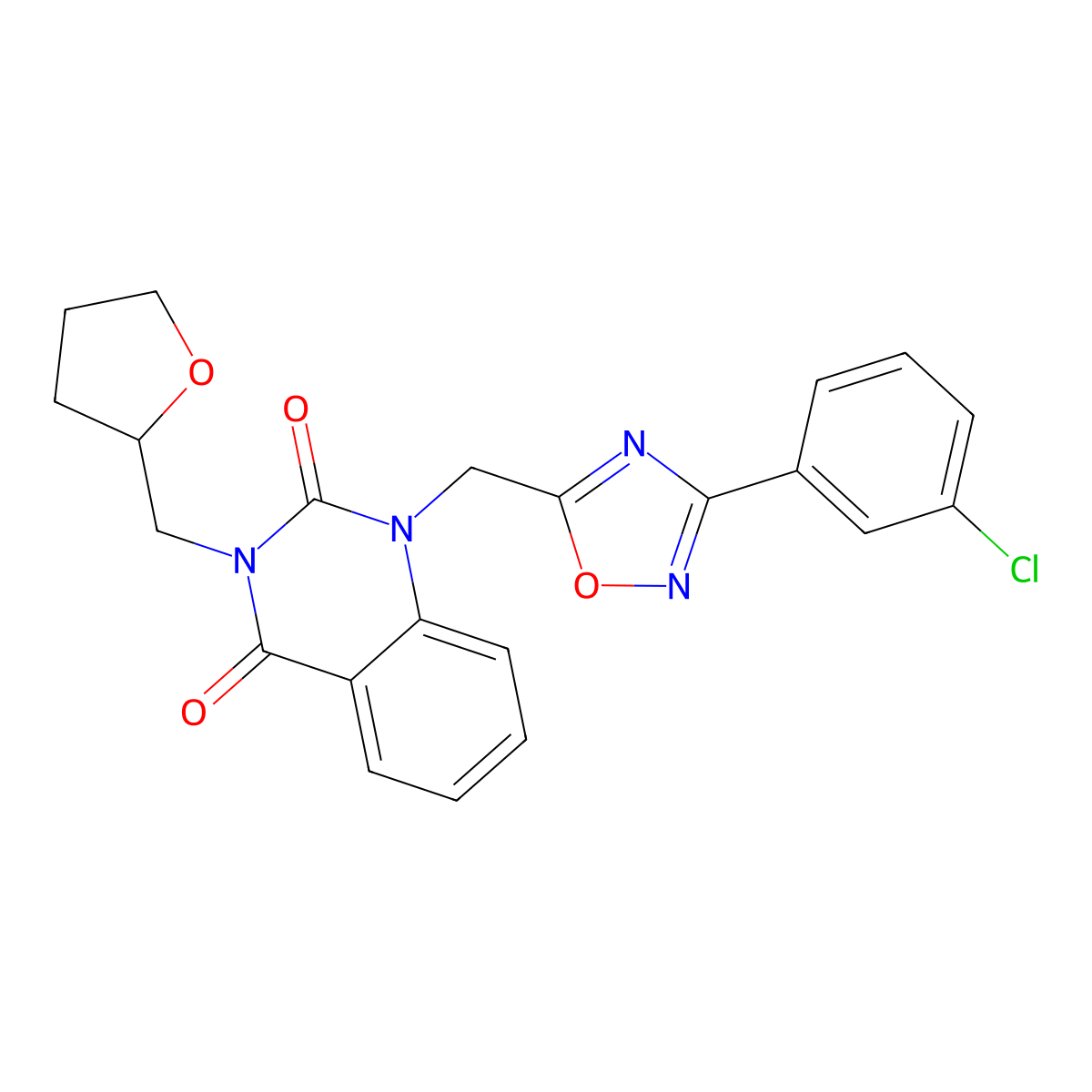 1-((3-(3-chlorophenyl)-1,2,4-oxadiazol-5-yl)methyl)-3-((tetrahydrofuran-2-yl)methyl)quinazoline-2,4(1H,3H)-dione molecular structure, CAS 1105240-47-8