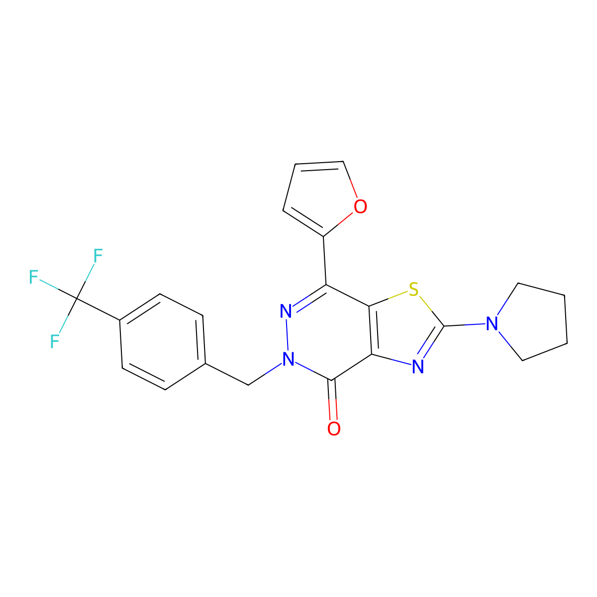 7-(furan-2-yl)-2-(pyrrolidin-1-yl)-5-{[4-(trifluoromethyl)phenyl]methyl}-4H,5H-[1,3]thiazolo[4,5-d]pyridazin-4-one molecular structure, CAS 1105240-57-0