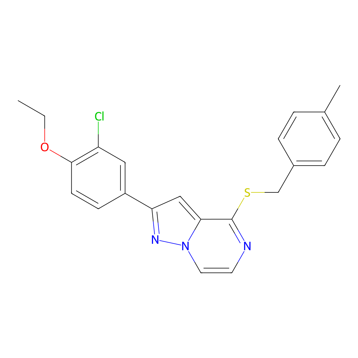 2-(3-Chloro-4-ethoxyphenyl)-4-[(4-methylbenzyl)thio]pyrazolo[1,5-a]pyrazine molecular structure, CAS 1105240-58-1