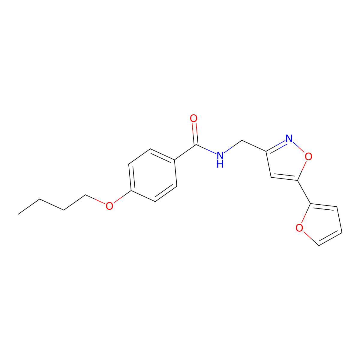 4-butoxy-N-((5-(furan-2-yl)isoxazol-3-yl)methyl)benzamide molecular structure, CAS 1105240-60-5