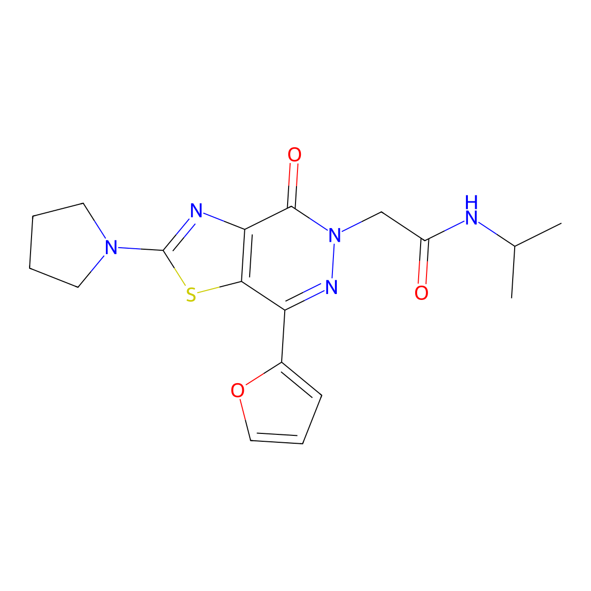 2-(7-(furan-2-yl)-4-oxo-2-(pyrrolidin-1-yl)thiazolo[4,5-d]pyridazin-5(4H)-yl)-N-isopropylacetamide molecular structure, CAS 1105240-64-9