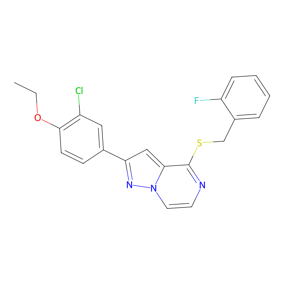 2-(3-Chloro-4-ethoxyphenyl)-4-[(2-fluorobenzyl)thio]pyrazolo[1,5-a]pyrazine molecular structure, CAS 1105240-65-0