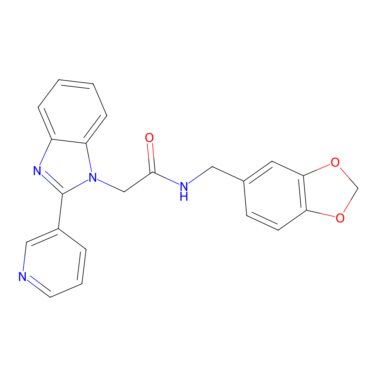 N-(benzo[d][1,3]dioxol-5-ylmethyl)-2-(2-(pyridin-3-yl)-1H-benzo[d]imidazol-1-yl)acetamide molecular structure, CAS 1105240-66-1