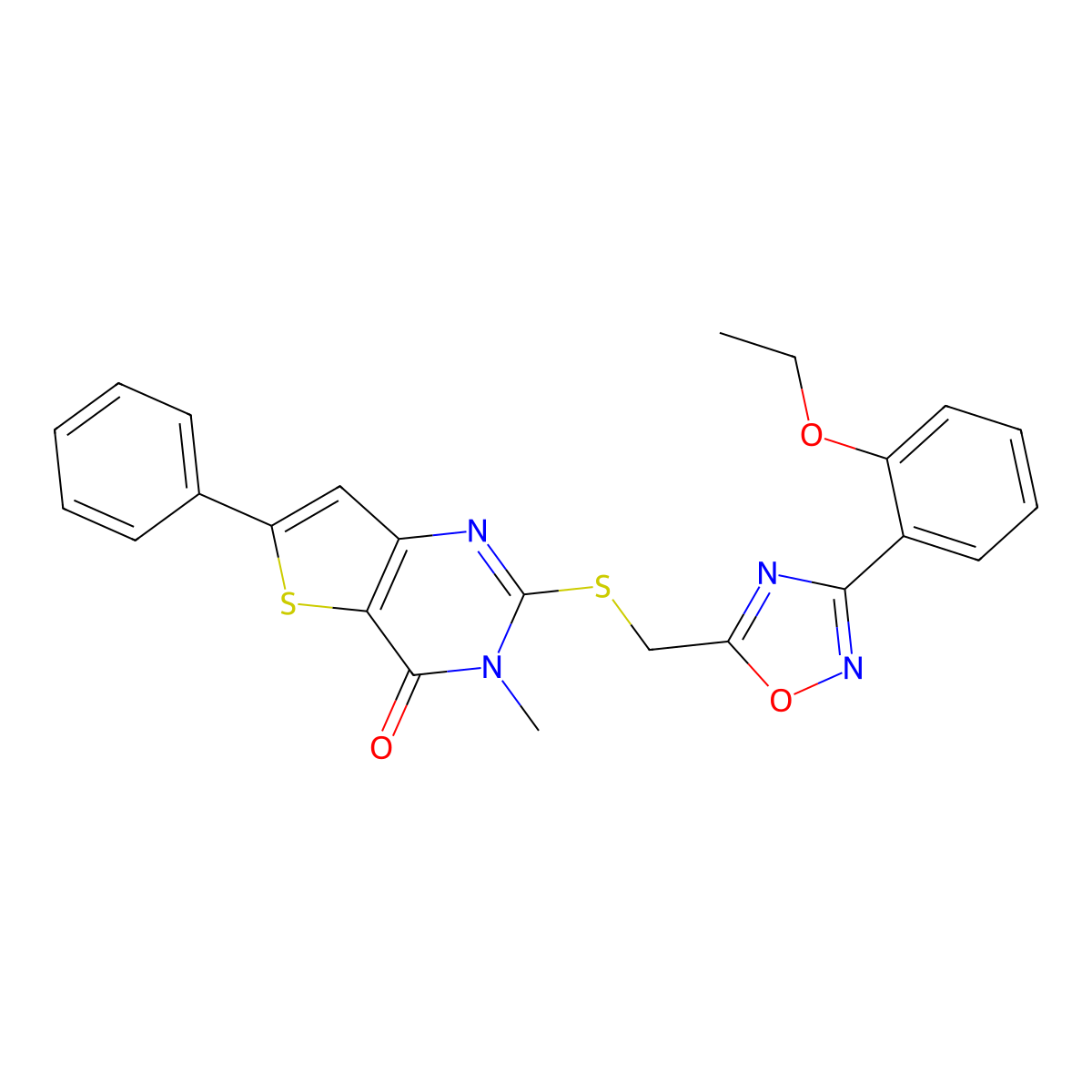 2-({[3-(2-ethoxyphenyl)-1,2,4-oxadiazol-5-yl]methyl}sulfanyl)-3-methyl-6-phenyl-3H,4H-thieno[3,2-d]pyrimidin-4-one molecular structure, CAS 1105240-69-4
