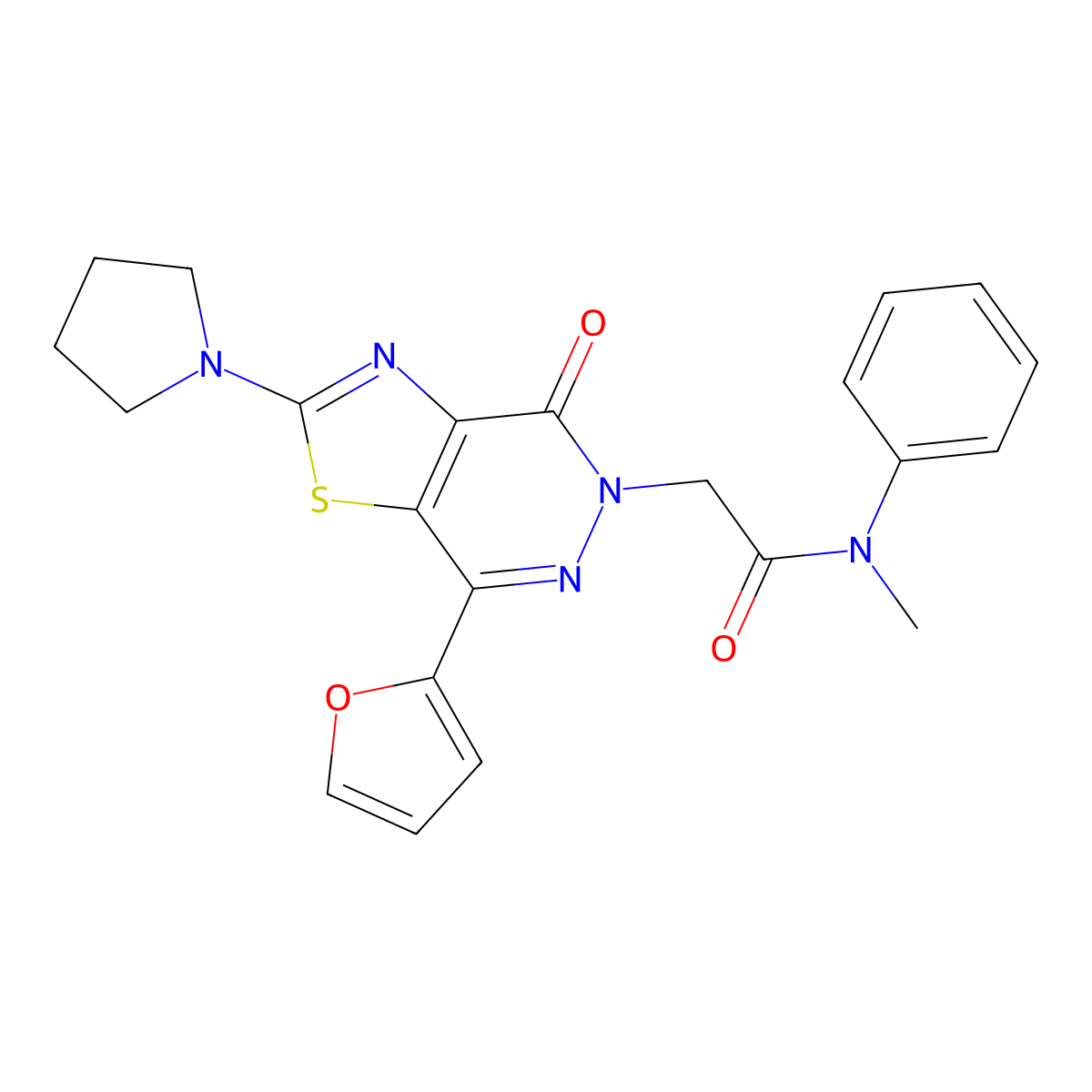 2-(7-(furan-2-yl)-4-oxo-2-(pyrrolidin-1-yl)thiazolo[4,5-d]pyridazin-5(4H)-yl)-N-methyl-N-phenylacetamide molecular structure, CAS 1105240-71-8