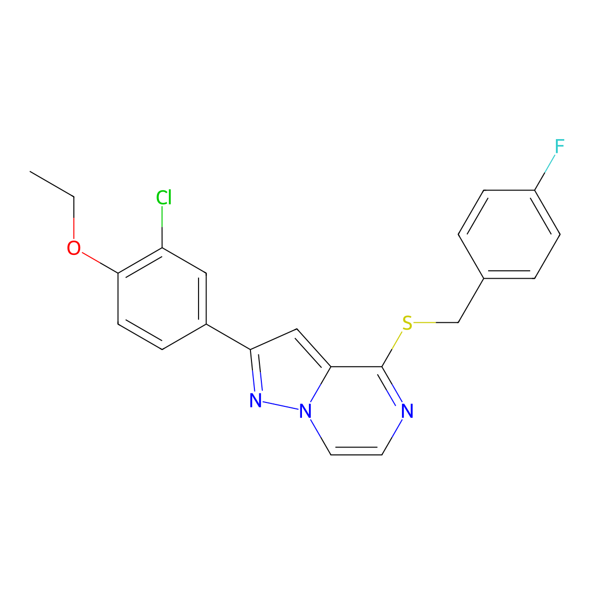 2-(3-Chloro-4-ethoxyphenyl)-4-[(4-fluorobenzyl)thio]pyrazolo[1,5-a]pyrazine molecular structure, CAS 1105240-72-9