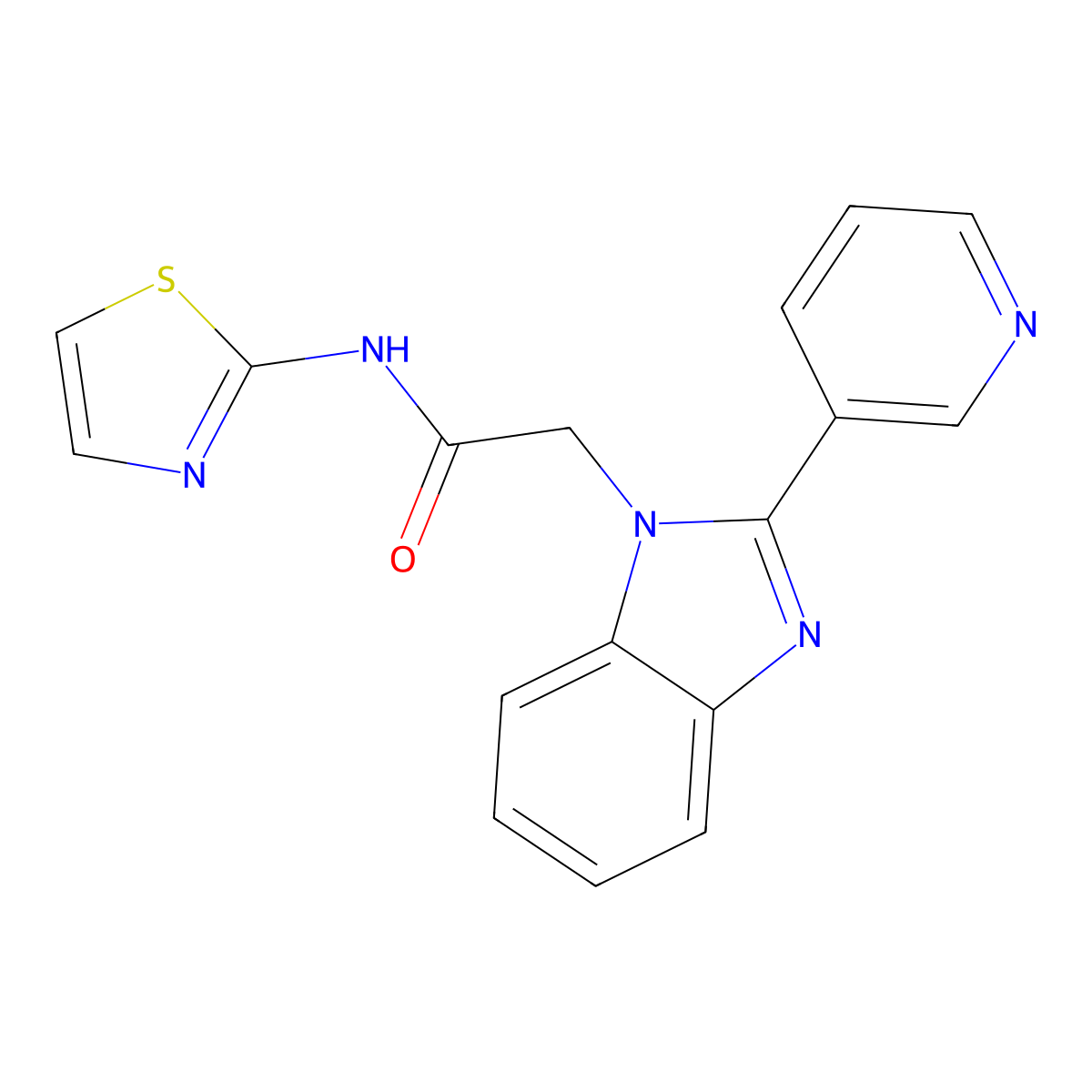 2-(2-(pyridin-3-yl)-1H-benzo[d]imidazol-1-yl)-N-(thiazol-2-yl)acetamide molecular structure, CAS 1105240-73-0