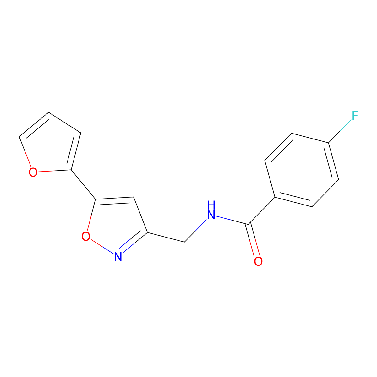 4-fluoro-N-((5-(furan-2-yl)isoxazol-3-yl)methyl)benzamide molecular structure, CAS 1105240-74-1