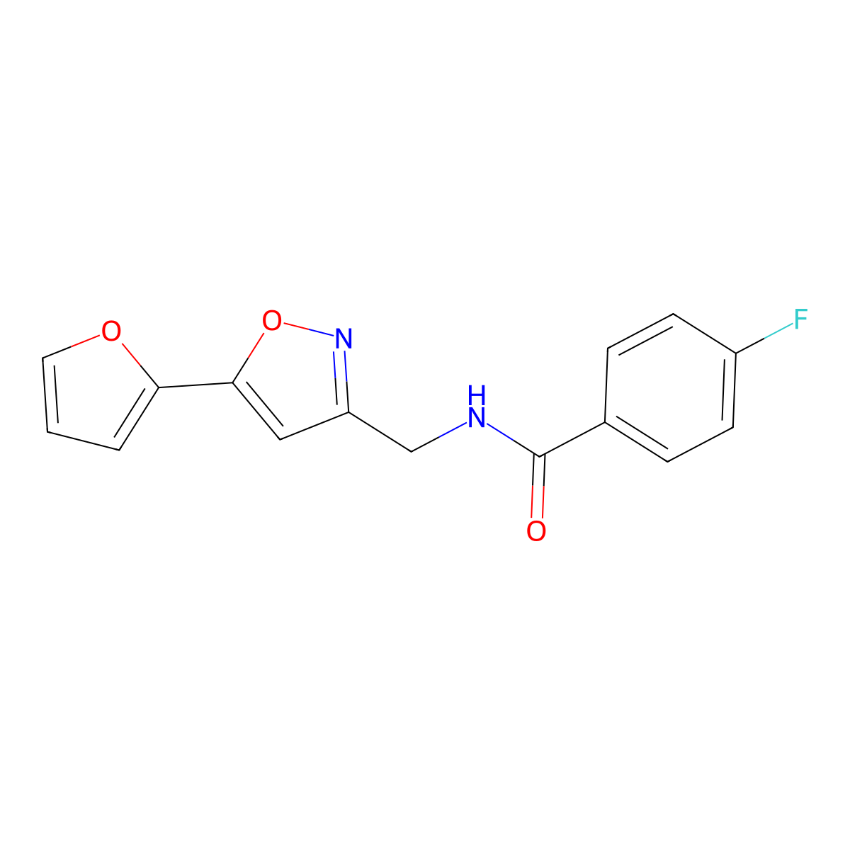 4-fluoro-N-((5-(furan-2-yl)isoxazol-3-yl)methyl)benzamide molecular structure, CAS 1105240-74-1