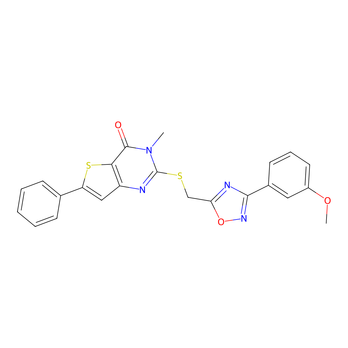 2-({[3-(3-methoxyphenyl)-1,2,4-oxadiazol-5-yl]methyl}sulfanyl)-3-methyl-6-phenyl-3H,4H-thieno[3,2-d]pyrimidin-4-one molecular structure, CAS 1105240-76-3