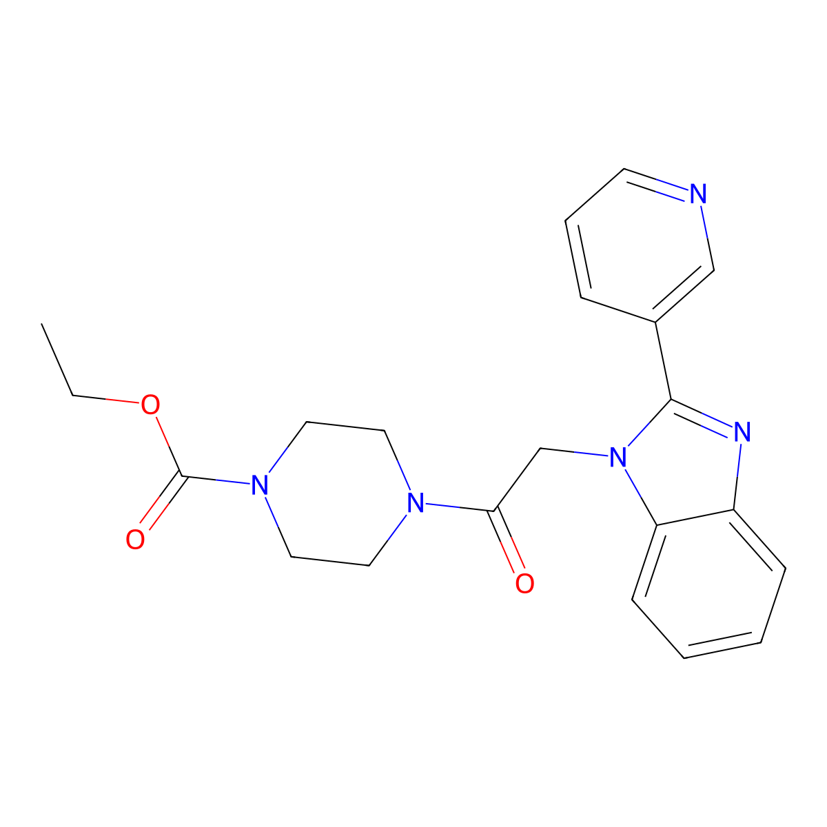 ethyl 4-(2-(2-(pyridin-3-yl)-1H-benzo[d]imidazol-1-yl)acetyl)piperazine-1-carboxylate molecular structure, CAS 1105240-80-9