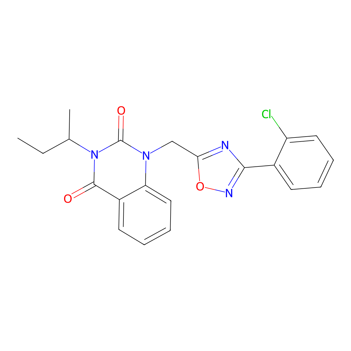 3-(sec-butyl)-1-((3-(2-chlorophenyl)-1,2,4-oxadiazol-5-yl)methyl)quinazoline-2,4(1H,3H)-dione molecular structure, CAS 1105240-82-1