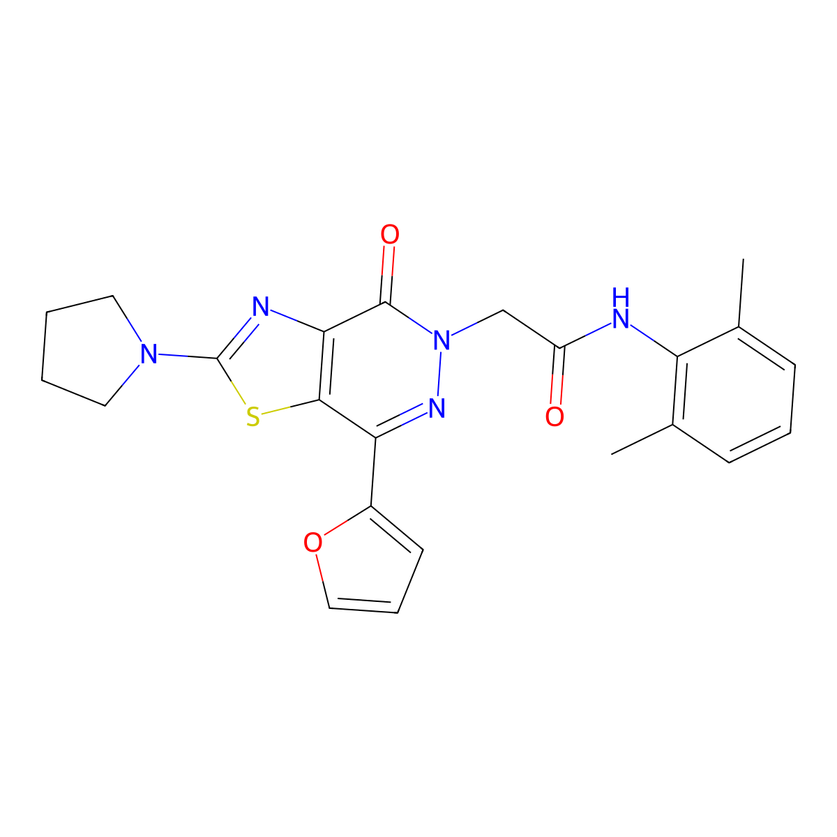 N-(2,6-dimethylphenyl)-2-(7-(furan-2-yl)-4-oxo-2-(pyrrolidin-1-yl)thiazolo[4,5-d]pyridazin-5(4H)-yl)acetamide molecular structure, CAS 1105240-85-4