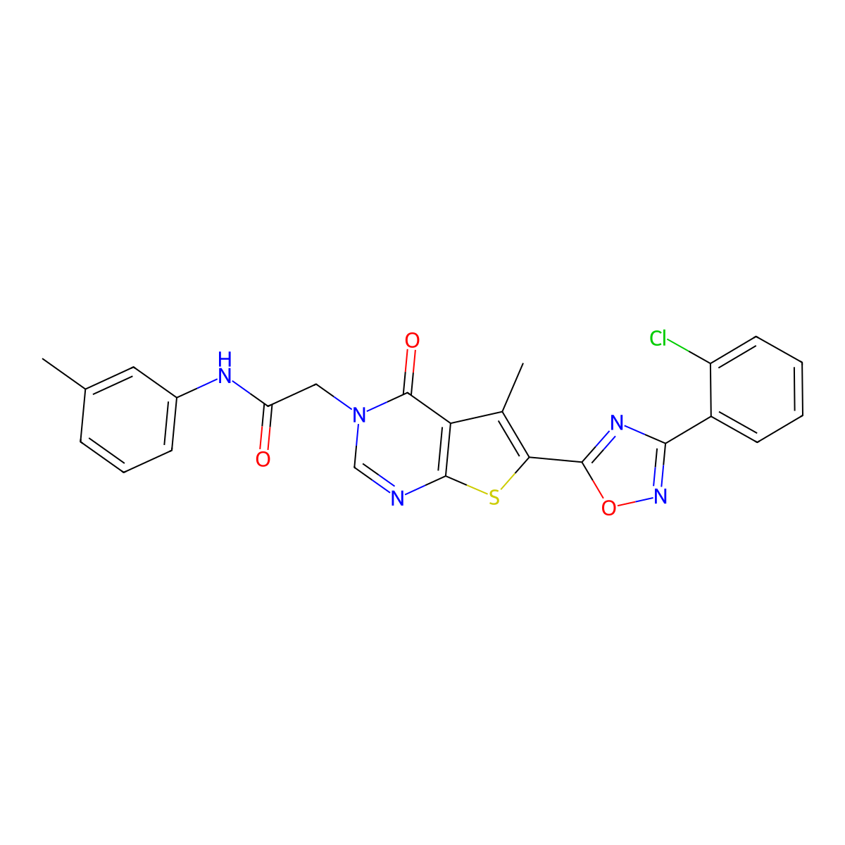 2-(6-(3-(2-chlorophenyl)-1,2,4-oxadiazol-5-yl)-5-methyl-4-oxothieno[2,3-d]pyrimidin-3(4H)-yl)-N-(m-tolyl)acetamide molecular structure, CAS 1105240-86-5