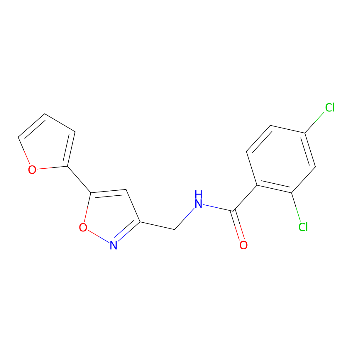 2,4-dichloro-N-((5-(furan-2-yl)isoxazol-3-yl)methyl)benzamide molecular structure, CAS 1105240-88-7
