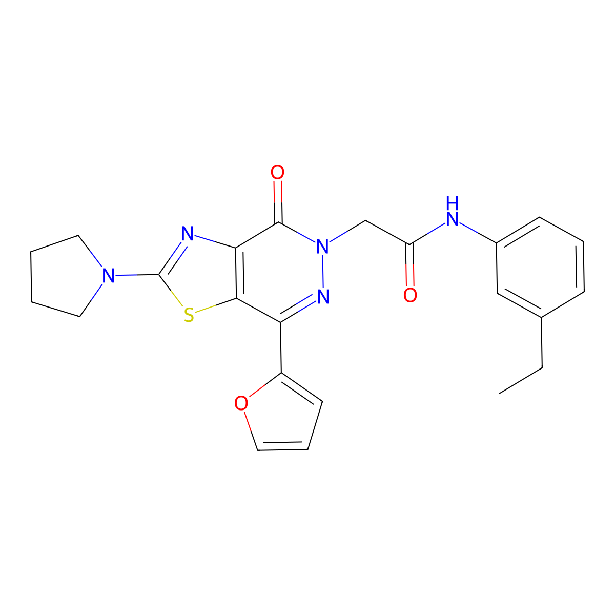 N-(3-ethylphenyl)-2-(7-(furan-2-yl)-4-oxo-2-(pyrrolidin-1-yl)thiazolo[4,5-d]pyridazin-5(4H)-yl)acetamide molecular structure, CAS 1105240-92-3