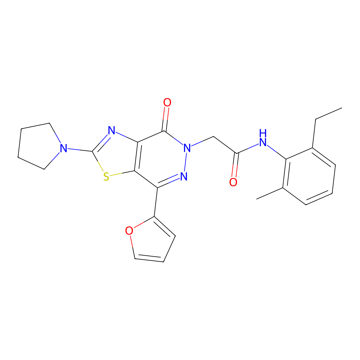 N-(2-ethyl-6-methylphenyl)-2-(7-(furan-2-yl)-4-oxo-2-(pyrrolidin-1-yl)thiazolo[4,5-d]pyridazin-5(4H)-yl)acetamide molecular structure, CAS 1105240-99-0