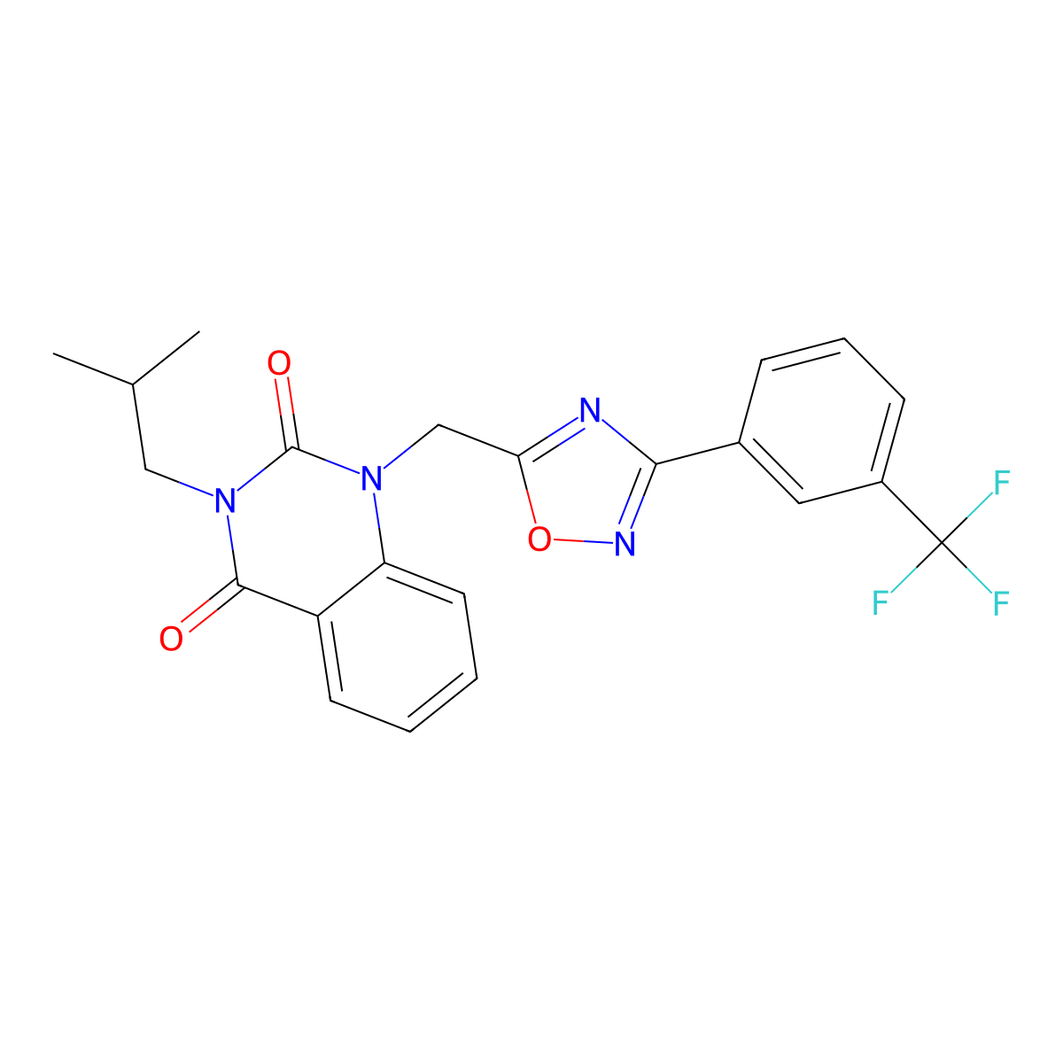 3-isobutyl-1-((3-(3-(trifluoromethyl)phenyl)-1,2,4-oxadiazol-5-yl)methyl)quinazoline-2,4(1H,3H)-dione molecular structure, CAS 1105241-02-8