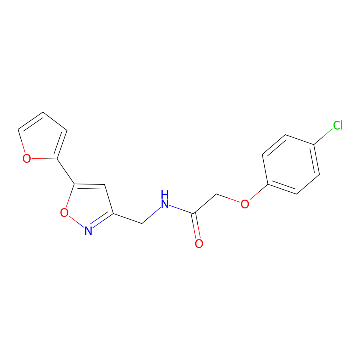 2-(4-chlorophenoxy)-N-((5-(furan-2-yl)isoxazol-3-yl)methyl)acetamide molecular structure, CAS 1105241-13-1