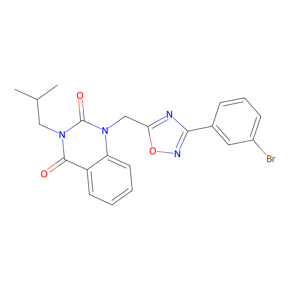 1-((3-(3-bromophenyl)-1,2,4-oxadiazol-5-yl)methyl)-3-isobutylquinazoline-2,4(1H,3H)-dione molecular structure, CAS 1105241-14-2