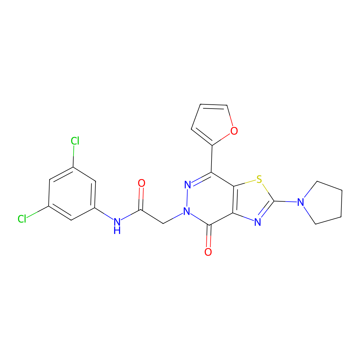 N-(3,5-dichlorophenyl)-2-[7-(furan-2-yl)-4-oxo-2-(pyrrolidin-1-yl)-4H,5H-[1,3]thiazolo[4,5-d]pyridazin-5-yl]acetamide molecular structure, CAS 1105241-17-5