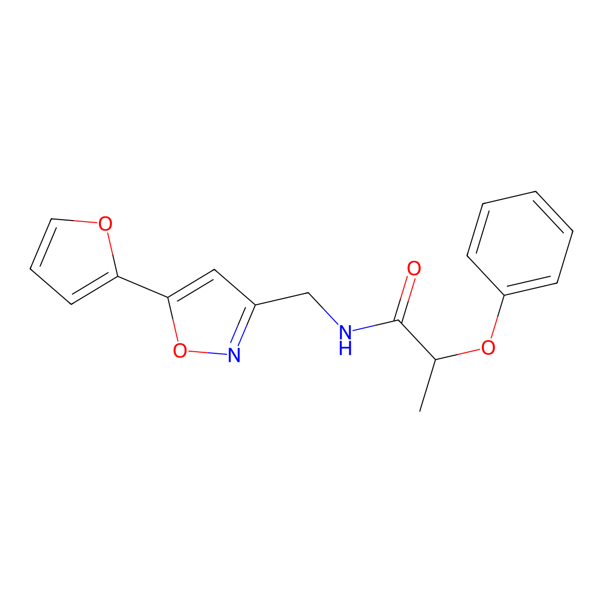 N-((5-(furan-2-yl)isoxazol-3-yl)methyl)-2-phenoxypropanamide molecular structure, CAS 1105241-19-7