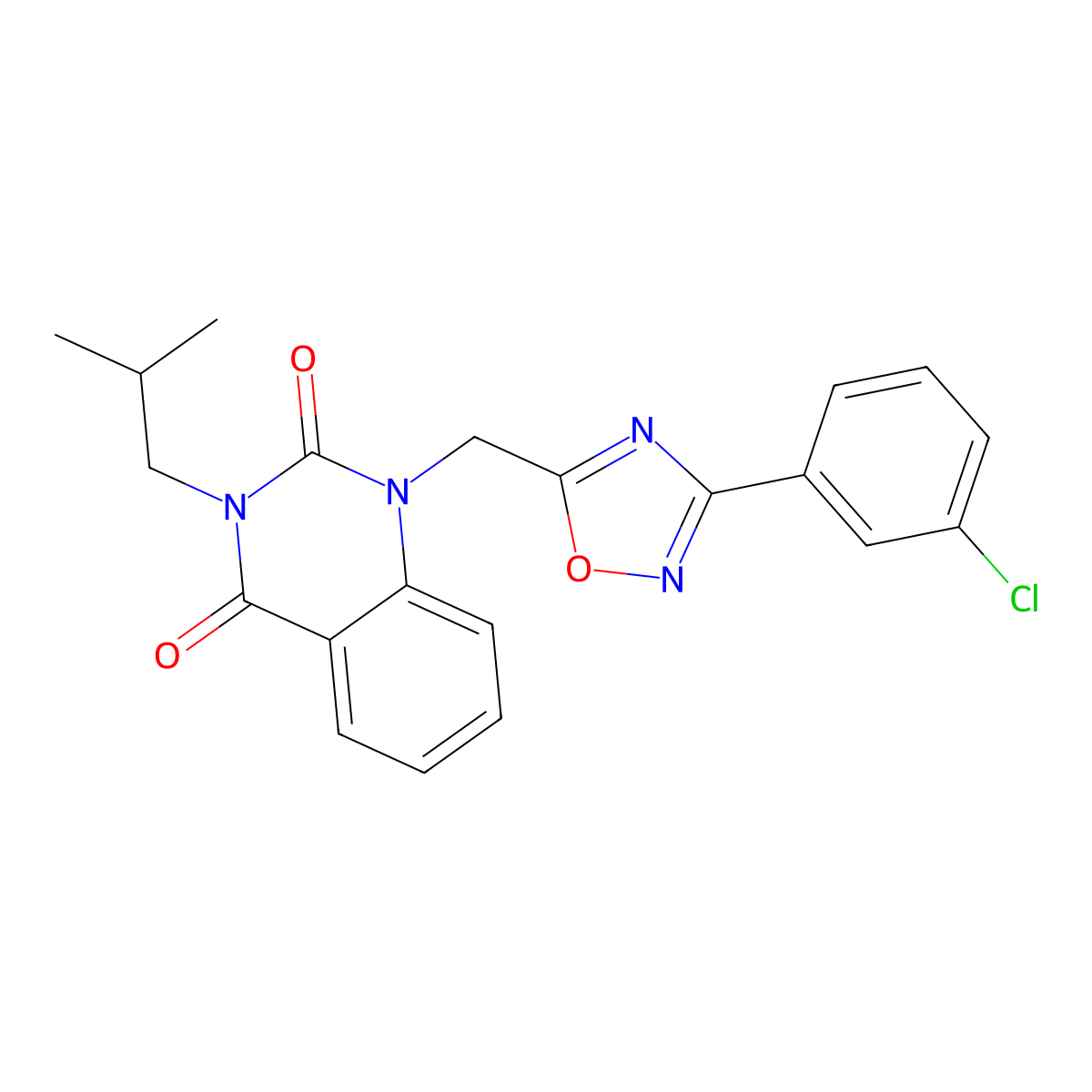 1-{[3-(3-Chlorophenyl)-1,2,4-oxadiazol-5-yl]methyl}-3-(2-methylpropyl)-1,2,3,4-tetrahydroquinazoline-2,4-dione molecular structure, CAS 1105241-20-0