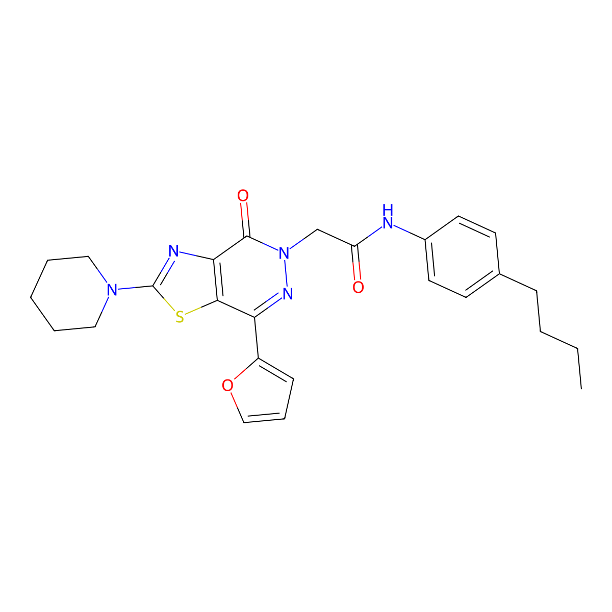 N-(4-butylphenyl)-2-(7-(furan-2-yl)-4-oxo-2-(piperidin-1-yl)thiazolo[4,5-d]pyridazin-5(4H)-yl)acetamide molecular structure, CAS 1105241-23-3