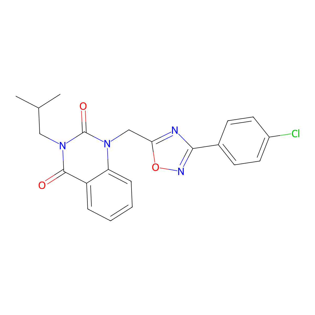 1-((3-(4-chlorophenyl)-1,2,4-oxadiazol-5-yl)methyl)-3-isobutylquinazoline-2,4(1H,3H)-dione molecular structure, CAS 1105241-31-3