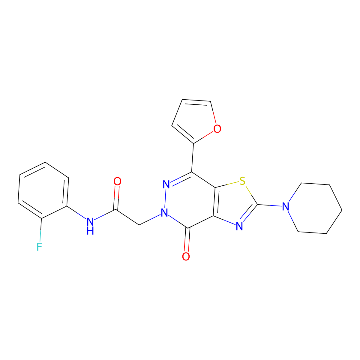 N-(2-fluorophenyl)-2-(7-(furan-2-yl)-4-oxo-2-(piperidin-1-yl)thiazolo[4,5-d]pyridazin-5(4H)-yl)acetamide molecular structure, CAS 1105241-34-6