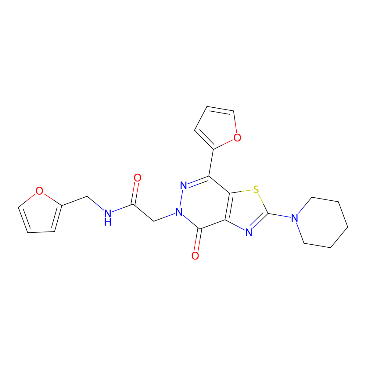 2-(7-(furan-2-yl)-4-oxo-2-(piperidin-1-yl)thiazolo[4,5-d]pyridazin-5(4H)-yl)-N-(furan-2-ylmethyl)acetamide molecular structure, CAS 1105241-54-0