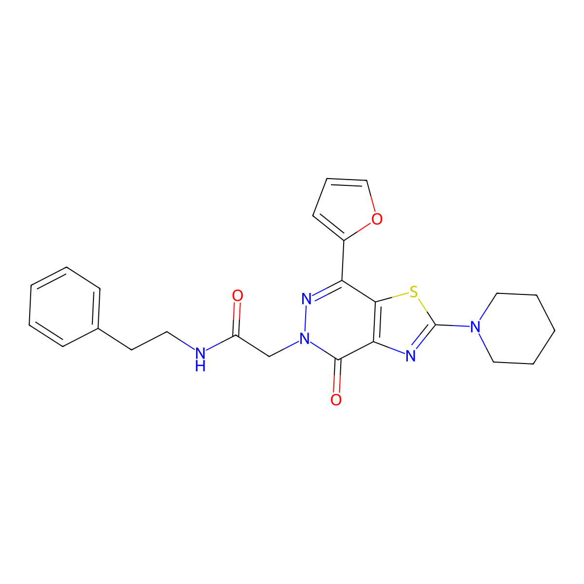 2-(7-(furan-2-yl)-4-oxo-2-(piperidin-1-yl)thiazolo[4,5-d]pyridazin-5(4H)-yl)-N-phenethylacetamide molecular structure, CAS 1105241-59-5