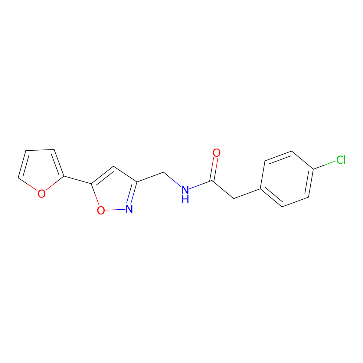 2-(4-chlorophenyl)-N-((5-(furan-2-yl)isoxazol-3-yl)methyl)acetamide molecular structure, CAS 1105241-65-3