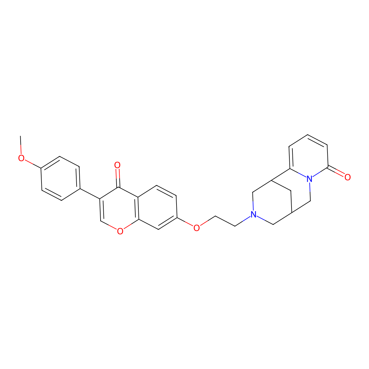 3-(2-((3-(4-methoxyphenyl)-4-oxo-4H-chromen-7-yl)oxy)ethyl)-3,4,5,6-tetrahydro-1H-1,5-methanopyrido[1,2-a][1,5]diazocin-8(2H)-one molecular structure, CAS 1105241-72-2