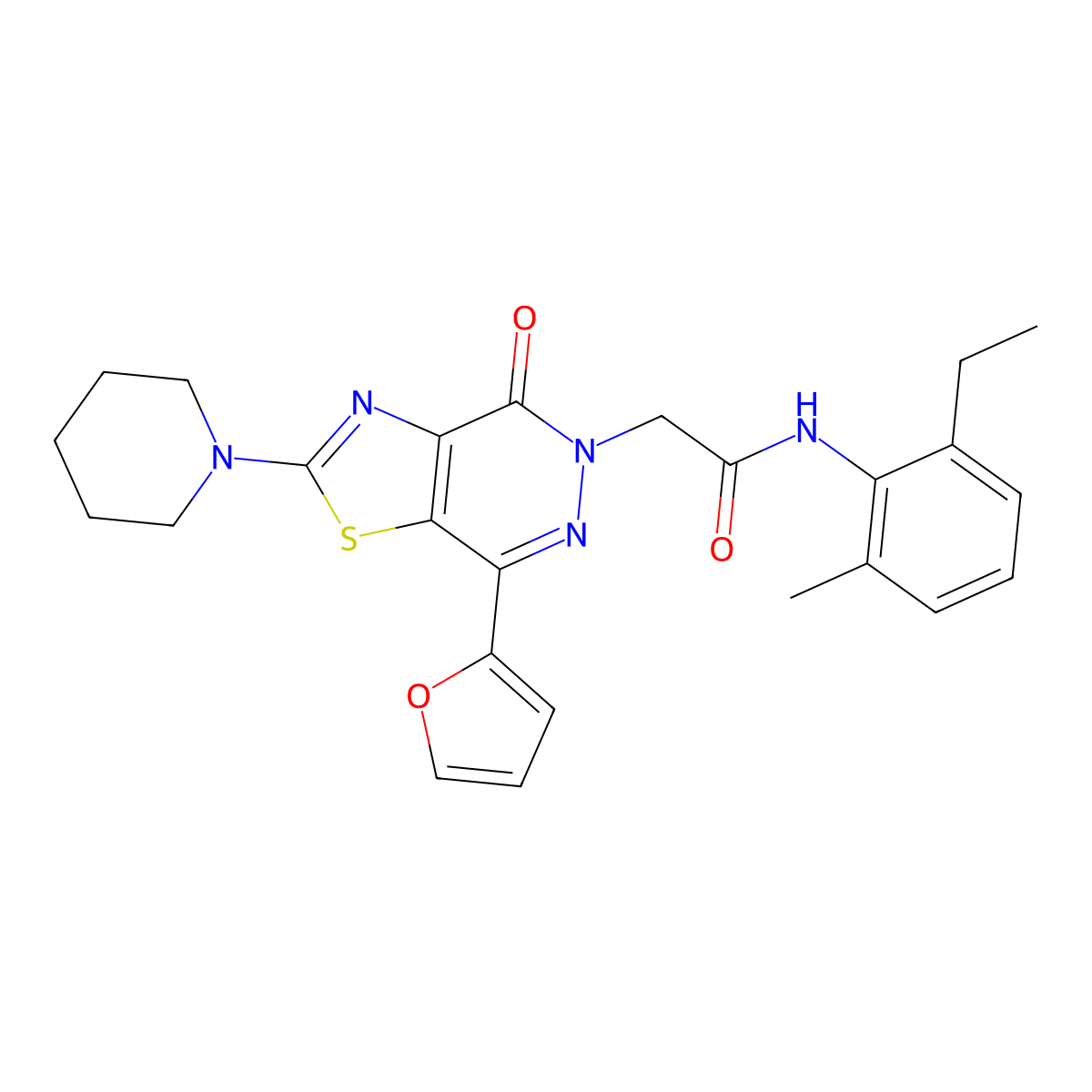 N-(2-ethyl-6-methylphenyl)-2-(7-(furan-2-yl)-4-oxo-2-(piperidin-1-yl)thiazolo[4,5-d]pyridazin-5(4H)-yl)acetamide molecular structure, CAS 1105241-74-4