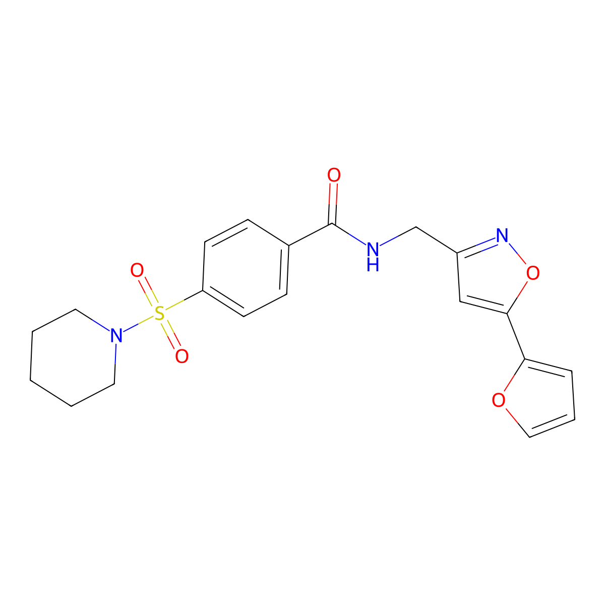N-((5-(furan-2-yl)isoxazol-3-yl)methyl)-4-(piperidin-1-ylsulfonyl)benzamide molecular structure, CAS 1105241-75-5