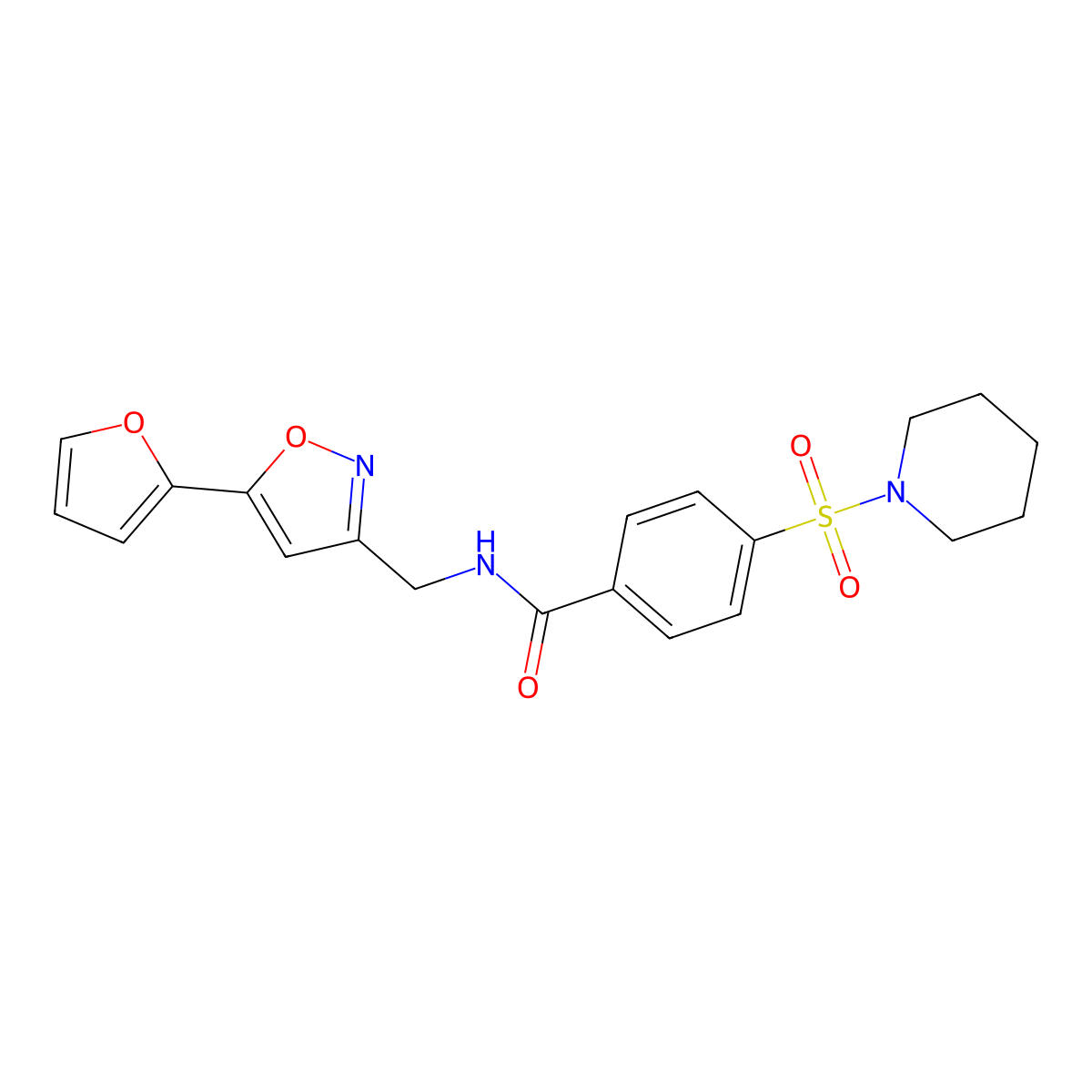 N-((5-(furan-2-yl)isoxazol-3-yl)methyl)-4-(piperidin-1-ylsulfonyl)benzamide molecular structure, CAS 1105241-75-5
