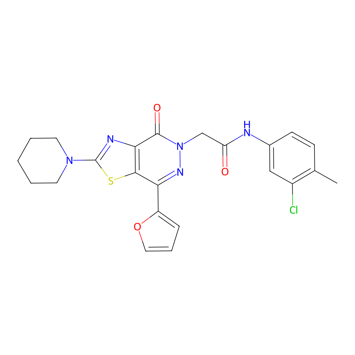 N-(3-chloro-4-methylphenyl)-2-(7-(furan-2-yl)-4-oxo-2-(piperidin-1-yl)thiazolo[4,5-d]pyridazin-5(4H)-yl)acetamide molecular structure, CAS 1105241-79-9
