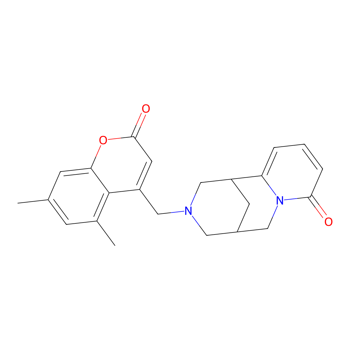 3-((5,7-dimethyl-2-oxo-2H-chromen-4-yl)methyl)-3,4,5,6-tetrahydro-1H-1,5-methanopyrido[1,2-a][1,5]diazocin-8(2H)-one molecular structure, CAS 1105241-87-9