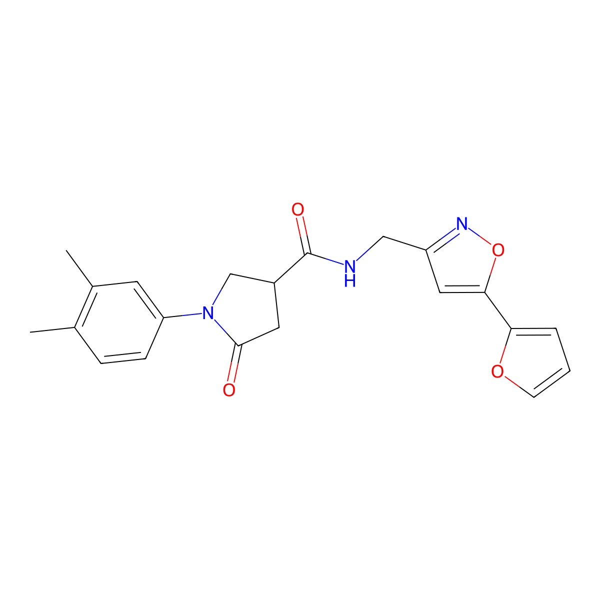 1-(3,4-dimethylphenyl)-N-((5-(furan-2-yl)isoxazol-3-yl)methyl)-5-oxopyrrolidine-3-carboxamide molecular structure, CAS 1105241-90-4