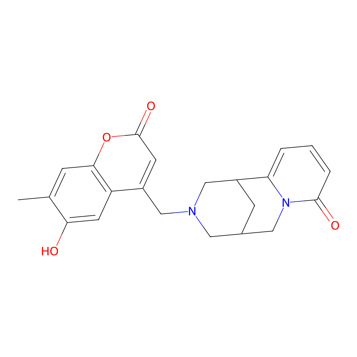 3-((6-hydroxy-7-methyl-2-oxo-2H-chromen-4-yl)methyl)-3,4,5,6-tetrahydro-1H-1,5-methanopyrido[1,2-a][1,5]diazocin-8(2H)-one molecular structure, CAS 1105241-96-0