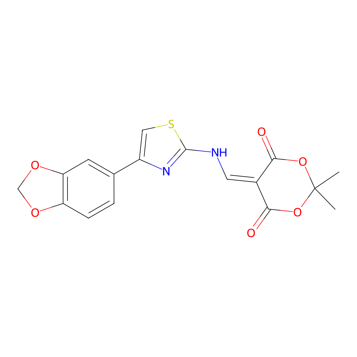 5-(((4-(Benzo[d][1,3]dioxol-5-yl)thiazol-2-yl)amino)methylene)-2,2-dimethyl-1,3-dioxane-4,6-dione molecular structure, CAS 1105242-04-3