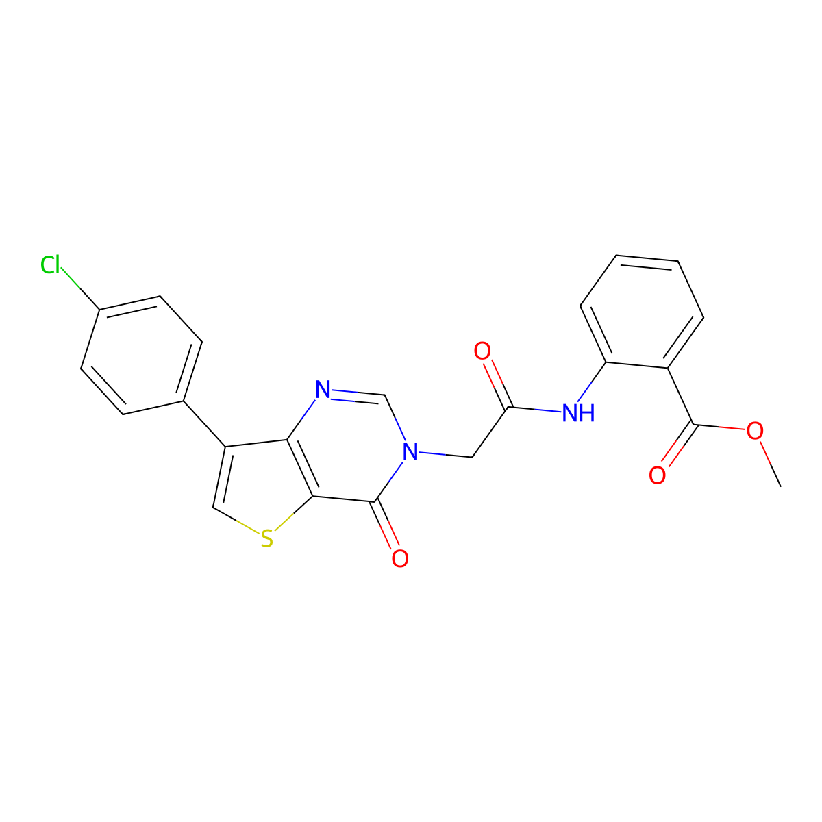 methyl 2-({[7-(4-chlorophenyl)-4-oxothieno[3,2-d]pyrimidin-3(4H)-yl]acetyl}amino)benzoate molecular structure, CAS 1105242-19-0