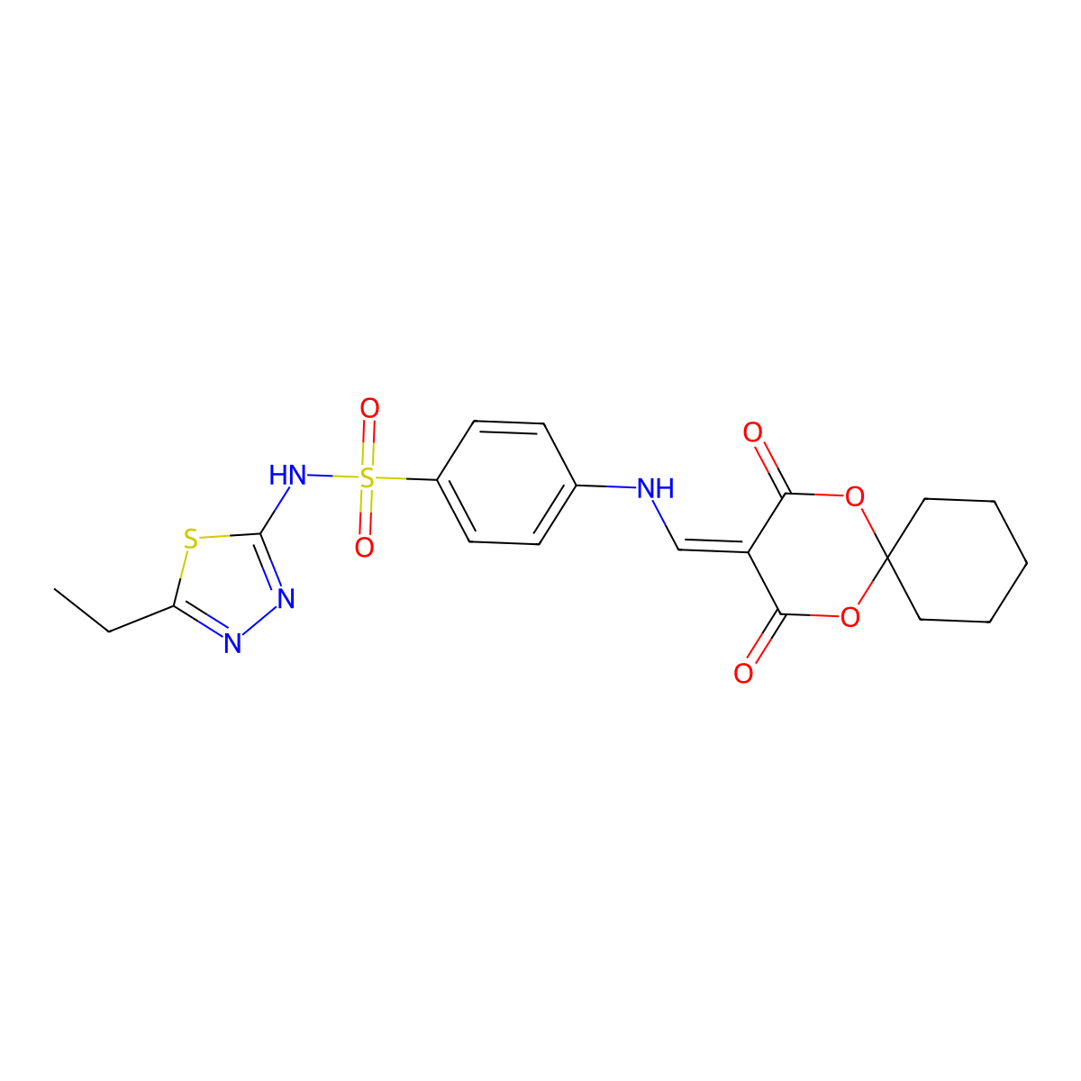 4-(((2,4-dioxo-1,5-dioxaspiro[5.5]undecan-3-ylidene)methyl)amino)-N-(5-ethyl-1,3,4-thiadiazol-2-yl)benzenesulfonamide molecular structure, CAS 1105242-24-7