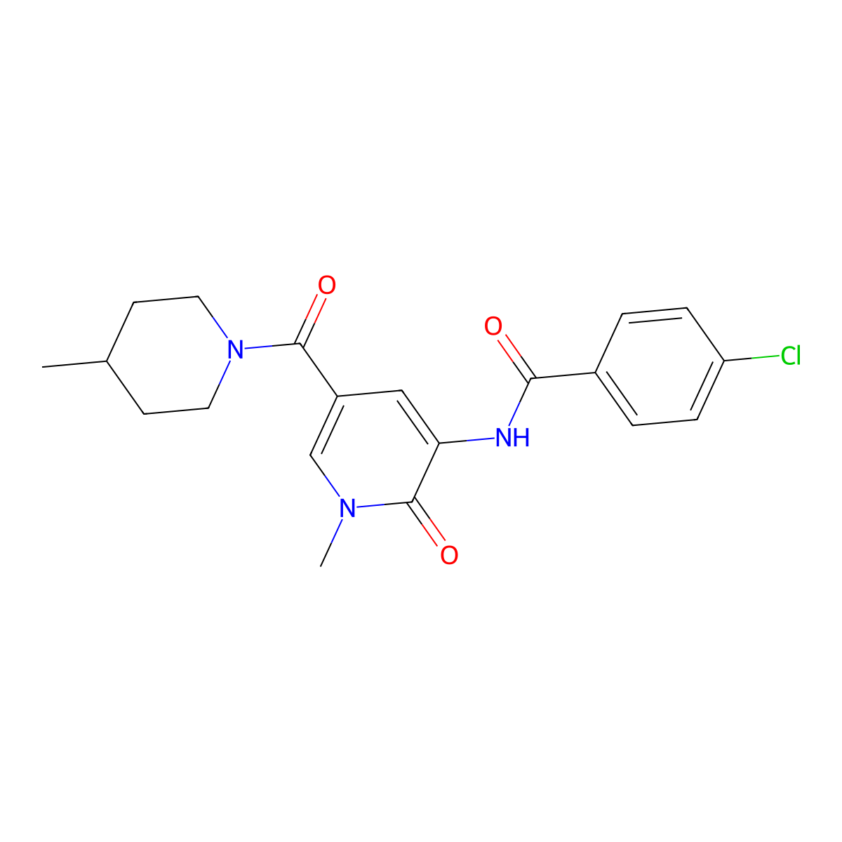 4-chloro-N-(1-methyl-5-(4-methylpiperidine-1-carbonyl)-2-oxo-1,2-dihydropyridin-3-yl)benzamide molecular structure, CAS 1105242-33-8